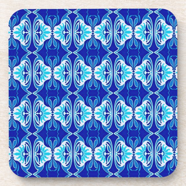 Art Deco wallpaper pattern - cobalt blue and white Coaster (Front)