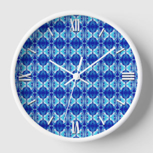 Art Deco wallpaper pattern - cobalt blue and white Wall Clock