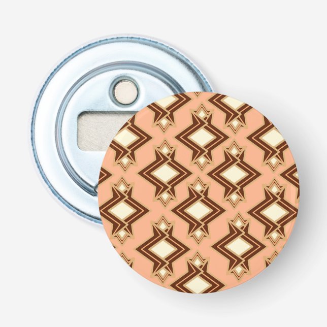 Art Deco Wallpaper Pattern, Coral and Brown Bottle Opener (Front)
