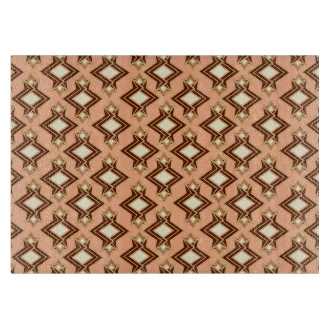 Art Deco Wallpaper Pattern, Coral and Brown Cutting Board (Front)