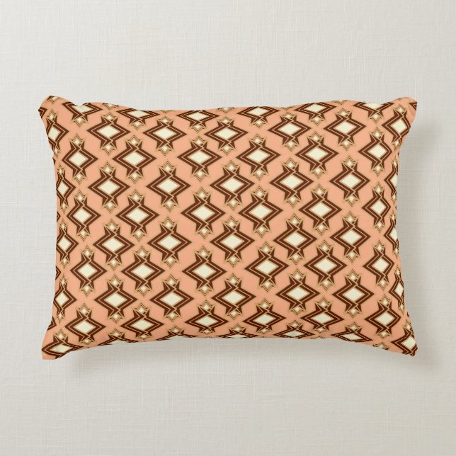 Art Deco Wallpaper Pattern, Coral and Brown Decorative Cushion (Front)