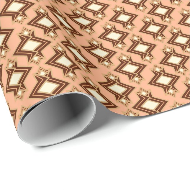 Art Deco Wallpaper Pattern, Coral and Brown Wrapping Paper (Roll Corner)
