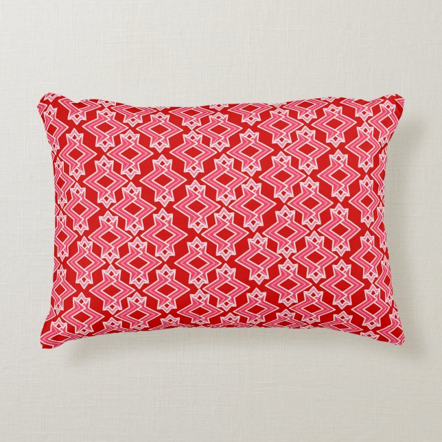 Art Deco Wallpaper Pattern, Dark Red and Pink Decorative Cushion (Front)