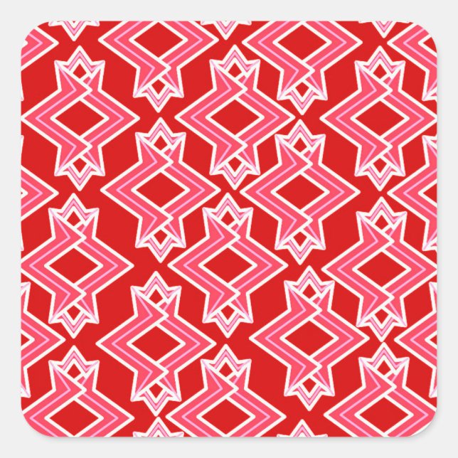 Art Deco Wallpaper Pattern, Dark Red and Pink Square Sticker (Front)