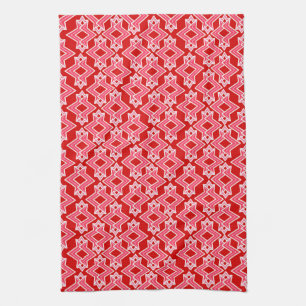 Art Deco Wallpaper Pattern, Dark Red and Pink Tea Towel