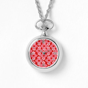 Art Deco Wallpaper Pattern, Dark Red and Pink Watch