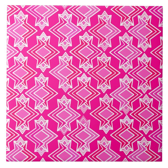 Art Deco Wallpaper Pattern, Fuchsia Pink Ceramic Tile (Front)