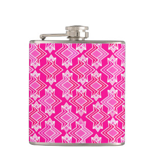 Art Deco Wallpaper Pattern, Fuchsia Pink Hip Flask