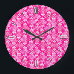 Art Deco Wallpaper Pattern, Fuchsia Pink Large Clock<br><div class="desc">Art Deco geometric wallpaper pattern in shades of fuchsia pink,  light pink,  and red with cream on a deep fuchsia pink background</div>