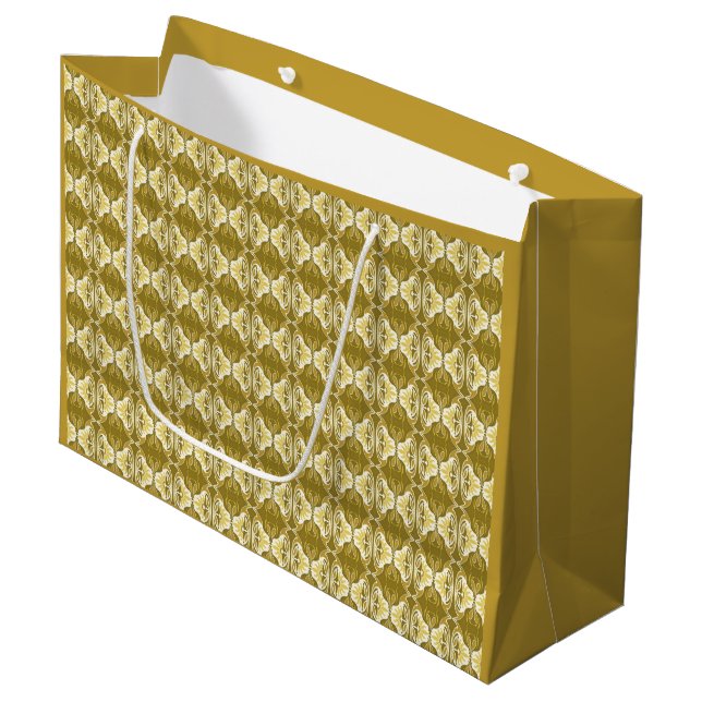 Art Deco wallpaper pattern - gold and white Large Gift Bag (Front Angled)