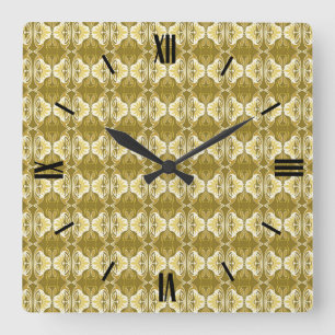 Art Deco wallpaper pattern - gold and white Square Wall Clock