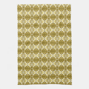 Art Deco wallpaper pattern - gold and white Tea Towel