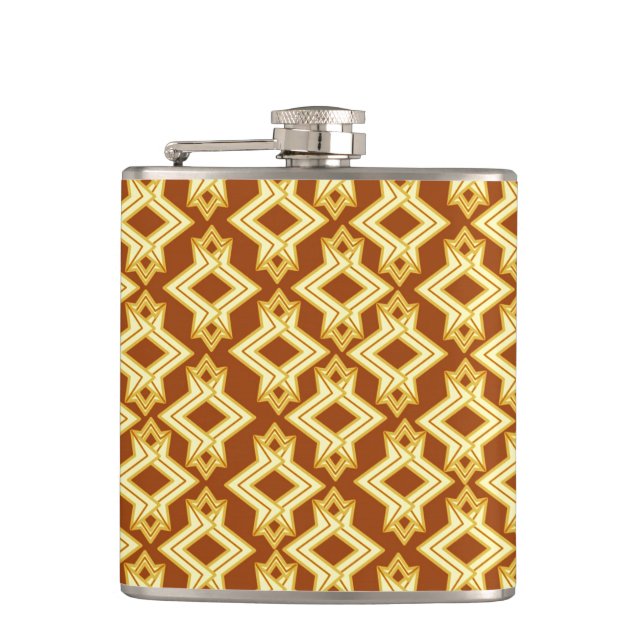 Art Deco Wallpaper Pattern, Golden Brown Hip Flask (Front)