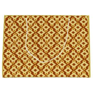Art Deco Wallpaper Pattern, Golden Brown Large Gift Bag