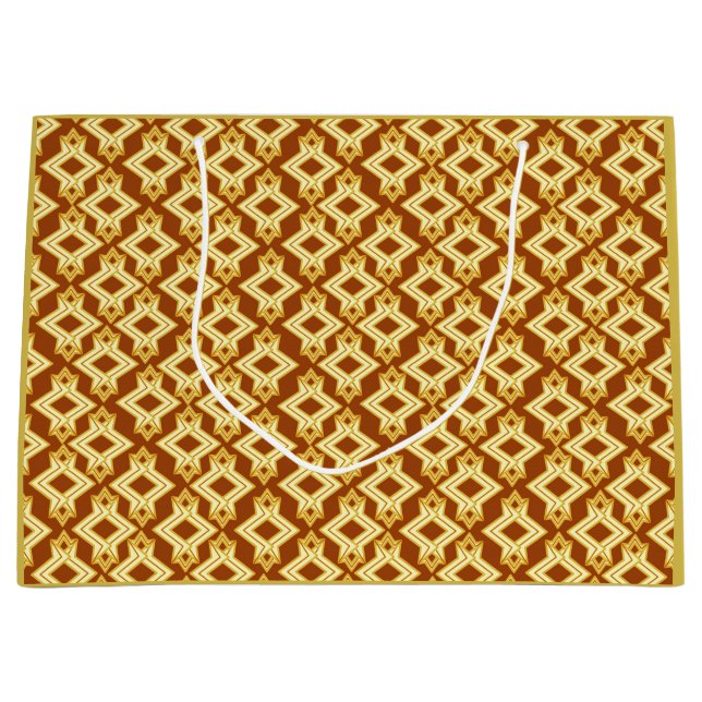 Art Deco Wallpaper Pattern, Golden Brown Large Gift Bag (Front)