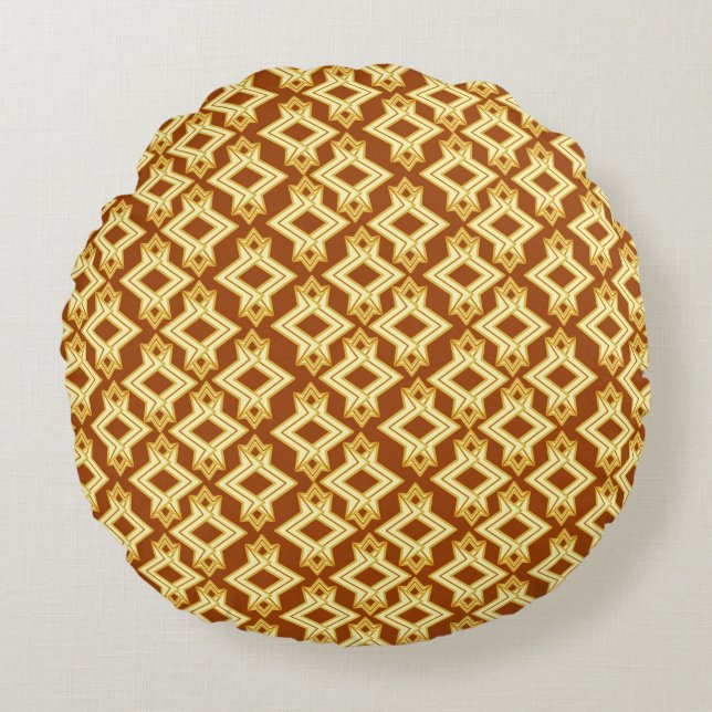 Art Deco Wallpaper Pattern, Golden Brown Round Cushion (Front)