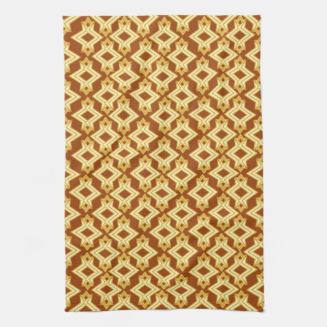 Art Deco Wallpaper Pattern, Golden Brown Tea Towel (Vertical)