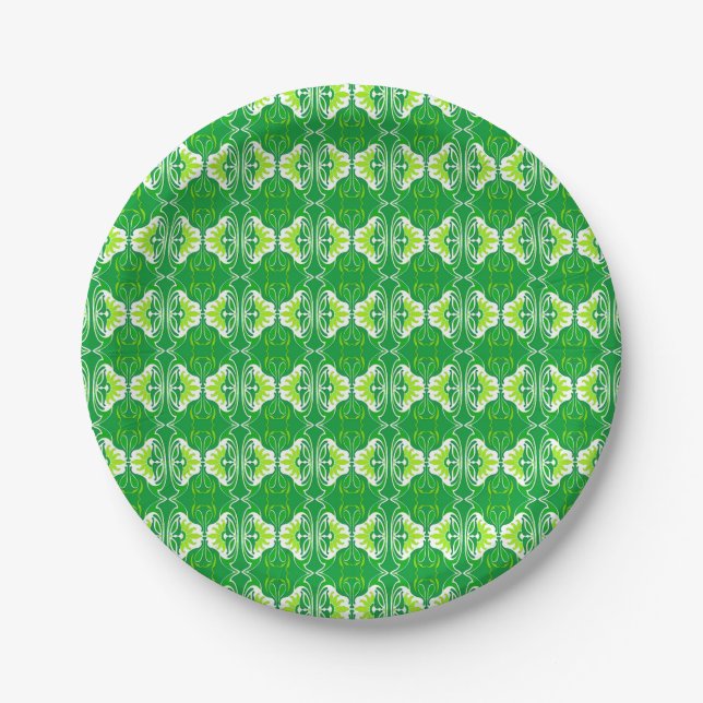 Art Deco wallpaper pattern - green and white Paper Plate (Front)