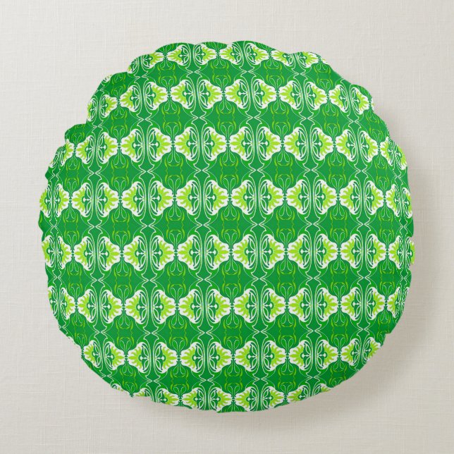 Art Deco wallpaper pattern - green and white Round Cushion (Front)