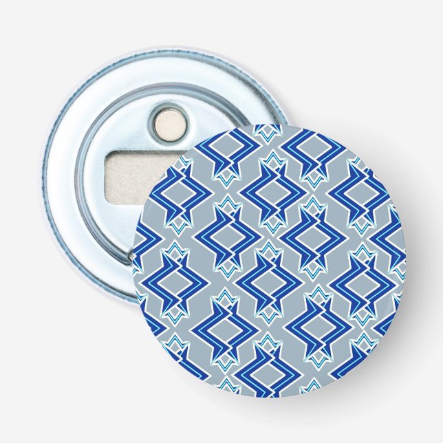 Art Deco Wallpaper Pattern, Grey / Grey and Blue Bottle Opener (Front)
