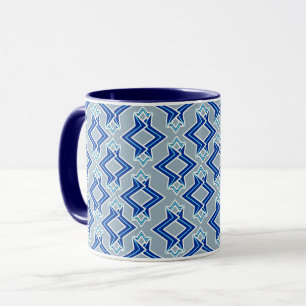 Art Deco Wallpaper Pattern, Grey / Grey and Blue Mug