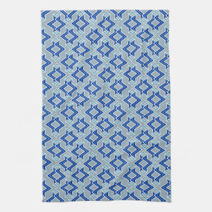 Art Deco Wallpaper Pattern, Grey / Grey and Blue Tea Towel