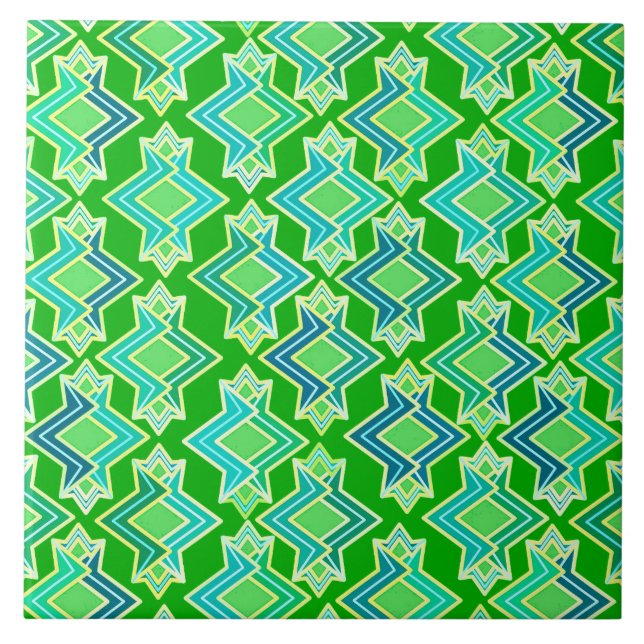 Art Deco Wallpaper Pattern, Jade Green Ceramic Tile (Front)