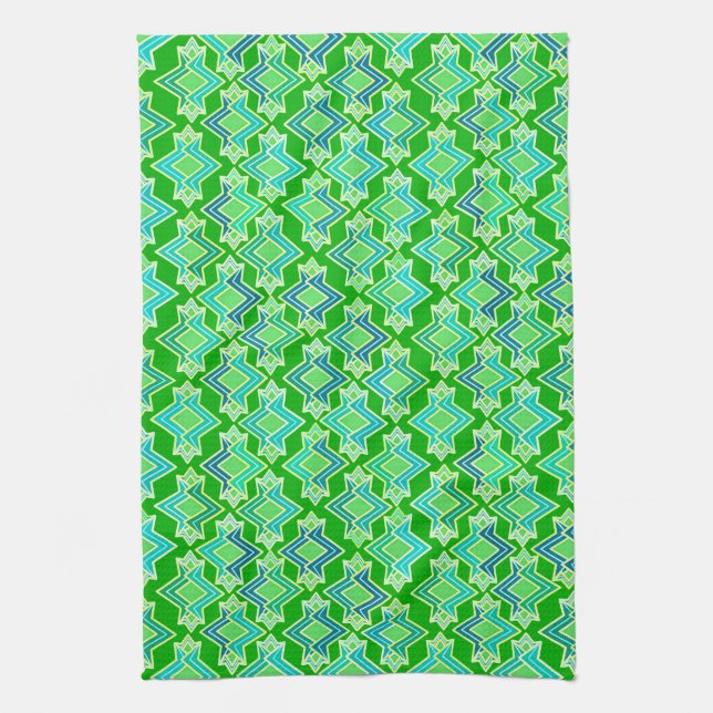 Art Deco Wallpaper Pattern, Jade Green Tea Towel (Vertical)