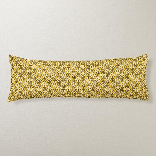 Art Deco Wallpaper Pattern, Mustard Gold Body Cushion (Front)