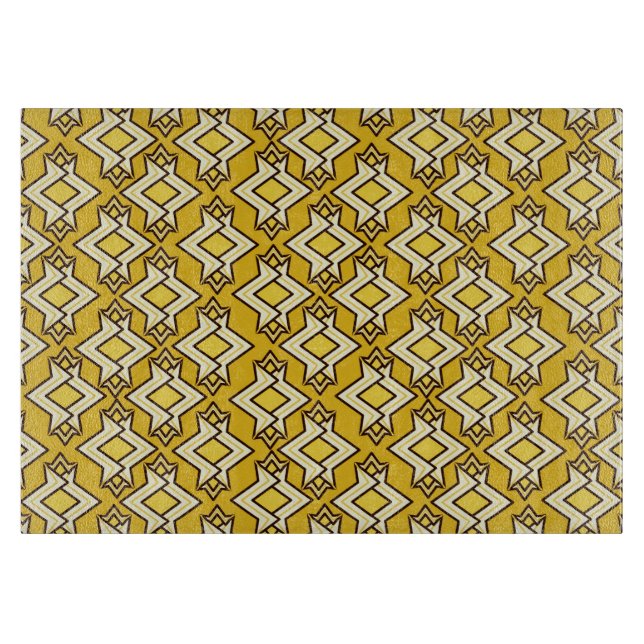 Art Deco Wallpaper Pattern, Mustard Gold Cutting Board (Front)