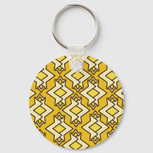 Art Deco Wallpaper Pattern, Mustard Gold Key Ring