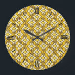 Art Deco Wallpaper Pattern, Mustard Gold Large Clock<br><div class="desc">Art Deco geometric wallpaper pattern in cream,  black and gold on a deep mustard gold / yellow background</div>