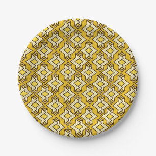 Art Deco Wallpaper Pattern, Mustard Gold Paper Plate