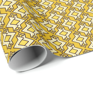 Art Deco Wallpaper Pattern, Mustard Gold Wrapping Paper