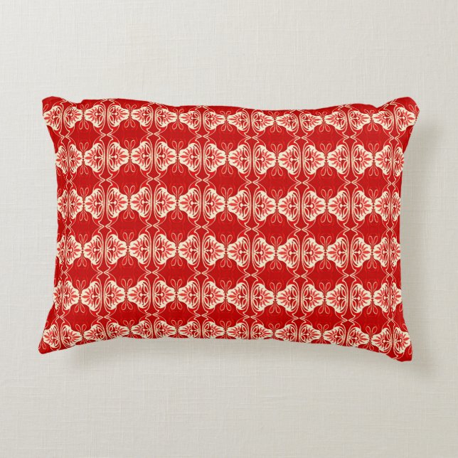 Art Deco wallpaper pattern - red and white Decorative Cushion (Back)