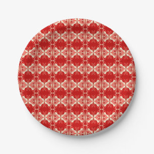 Art Deco wallpaper pattern - red and white Paper Plate