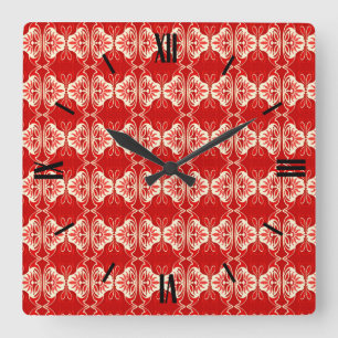 Art Deco wallpaper pattern - red and white Square Wall Clock