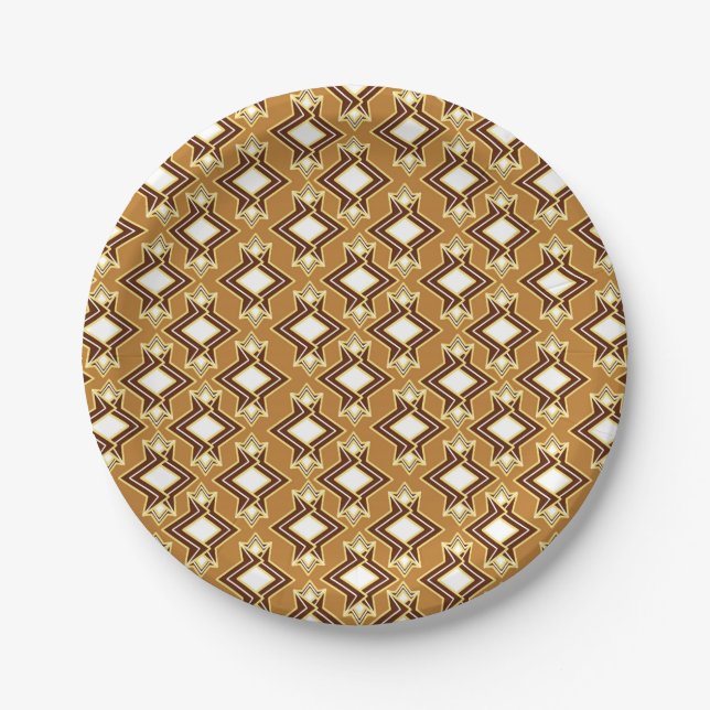 Art Deco Wallpaper Pattern, Tan and Brown Paper Plate (Front)