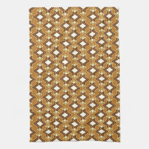 Art Deco Wallpaper Pattern, Tan and Brown Tea Towel