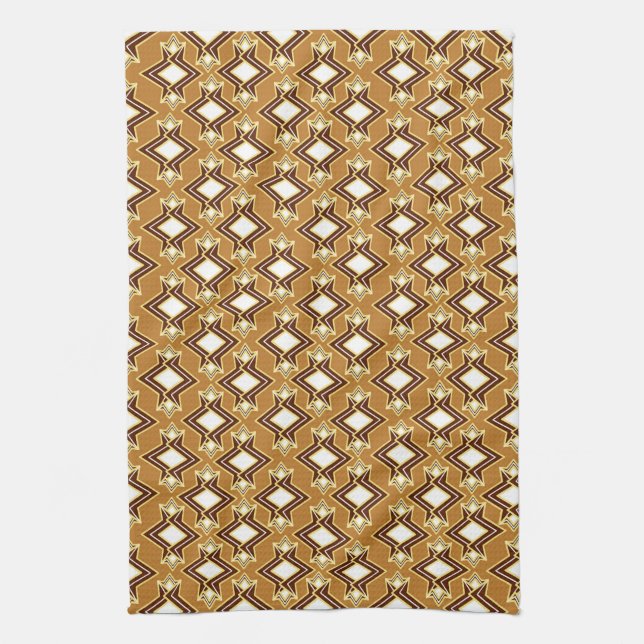 Art Deco Wallpaper Pattern, Tan and Brown Tea Towel (Vertical)