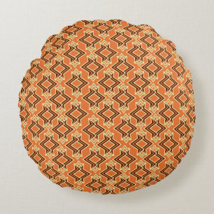 Art Deco Wallpaper Pattern, Terracotta / Rust Round Cushion
