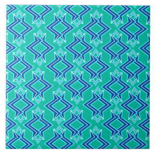 Art Deco Wallpaper Pattern, Turquoise and Cobalt Ceramic Tile