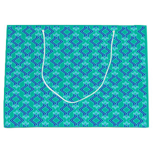 Art Deco Wallpaper Pattern, Turquoise and Cobalt Large Gift Bag