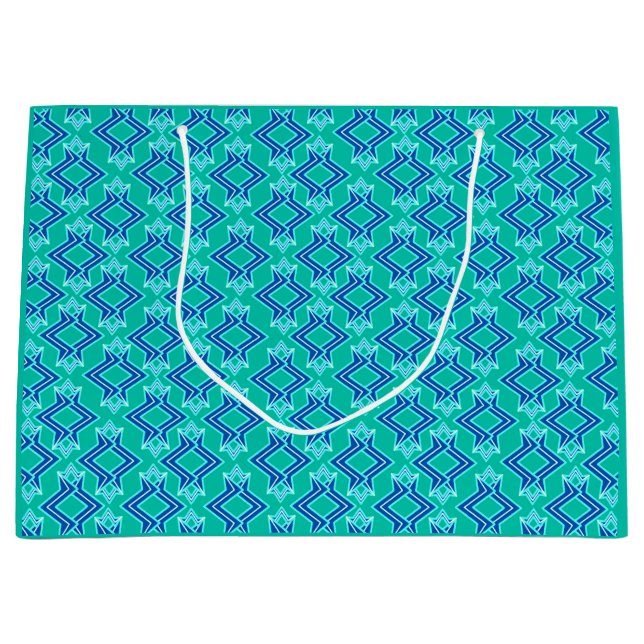 Art Deco Wallpaper Pattern, Turquoise and Cobalt Large Gift Bag (Front)
