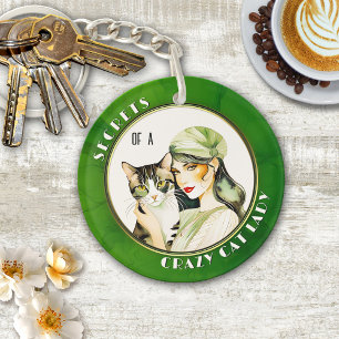 Art Deco Watercolor Crazy Cat Lady Keychain