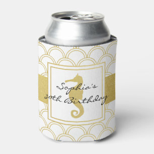 Art Deco Wave Gold Glitter Seahorse Beach Party Can Cooler