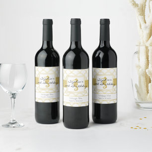 Art Deco Wave Gold Glitter Seahorse Birthday Wine Label