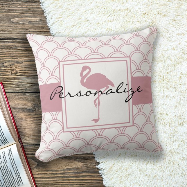 Art Deco Wave Patten Pink Flamingo Cushion (Creator Uploaded)