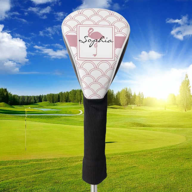 Art Deco Wave Patten Pink Flamingo Golf Head Cover (Creator Uploaded)