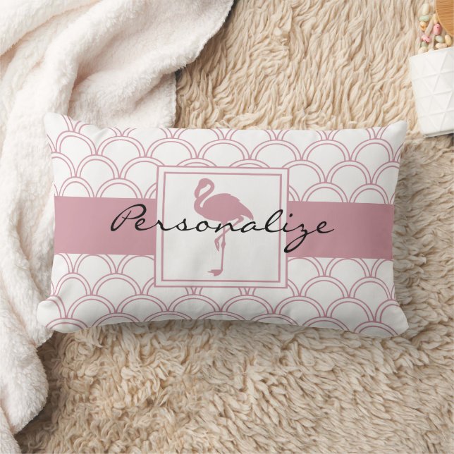 Art Deco Wave Patten Pink Flamingo Lumbar Cushion (Blanket)